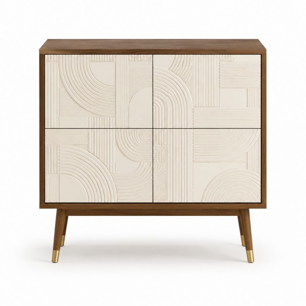 Sideboard mit 4 Türen in Nussbaum und Creme MDF 100 x 40 x 110 cm