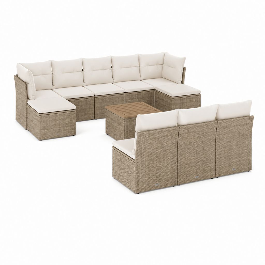 Gartenlounge Set mit Couchtisch Beige PE-Rattan Stahlgestell 285 x 220 cm
