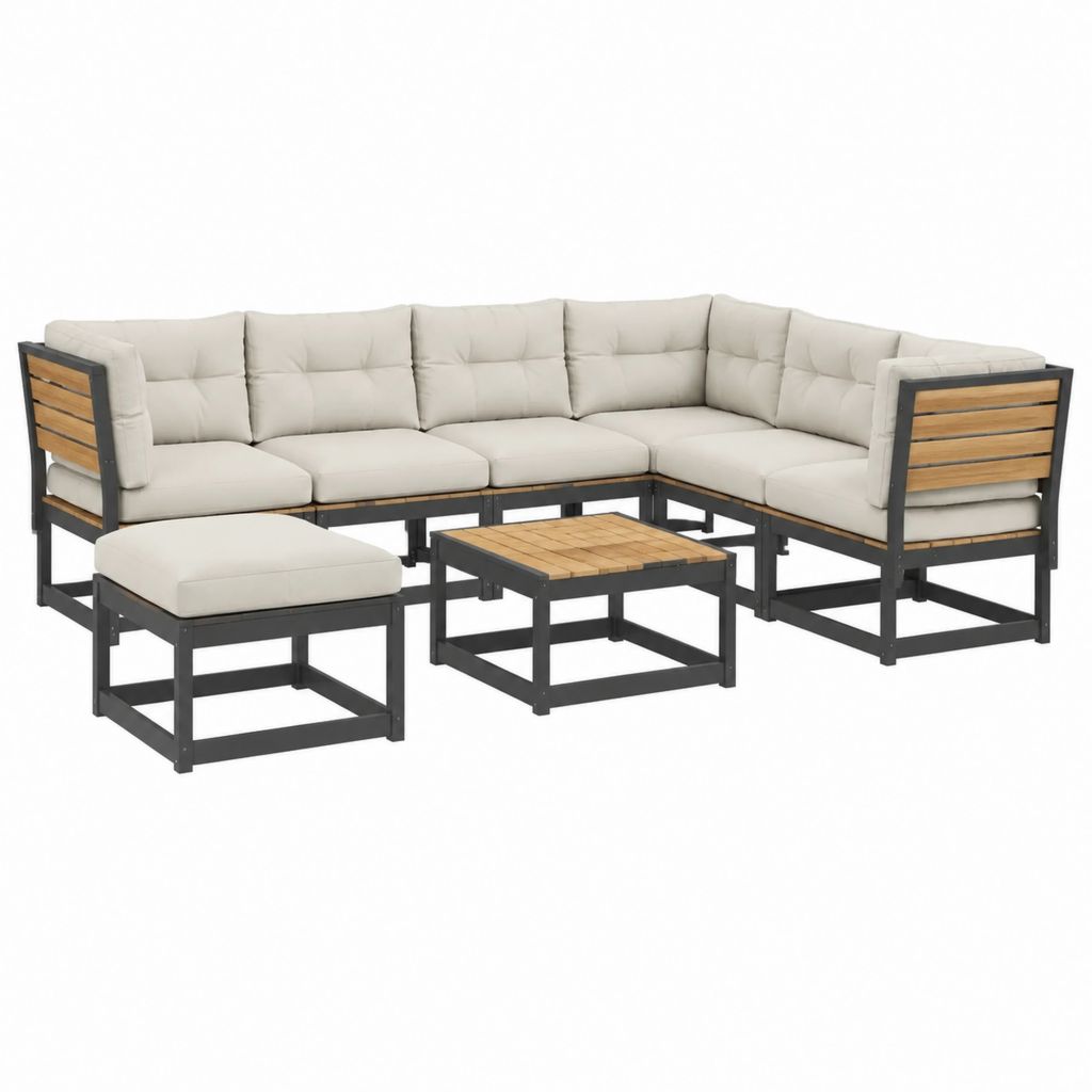 6-teiliges Gartenlounge-Set Beige mit pulverbeschichtetem Stahl und Akazienholz 186 x 186 cm