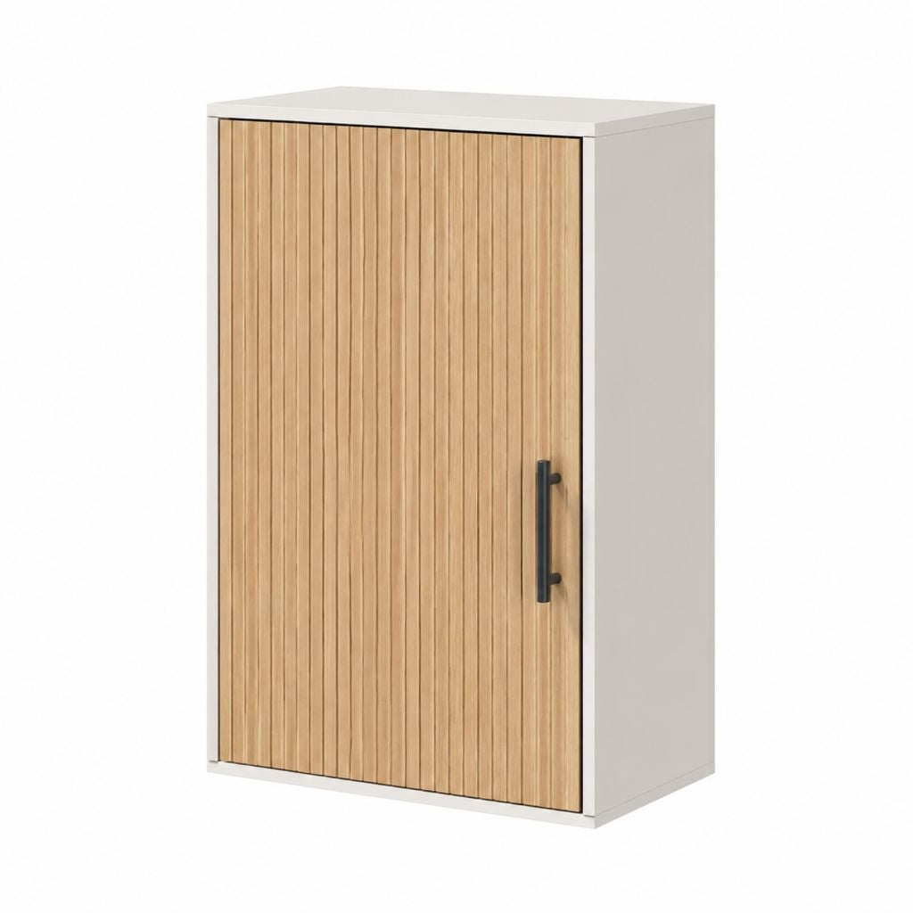 Küchenschrank Weiß mit Lamellentür aus Eiche 60 x 40 x 100 cm