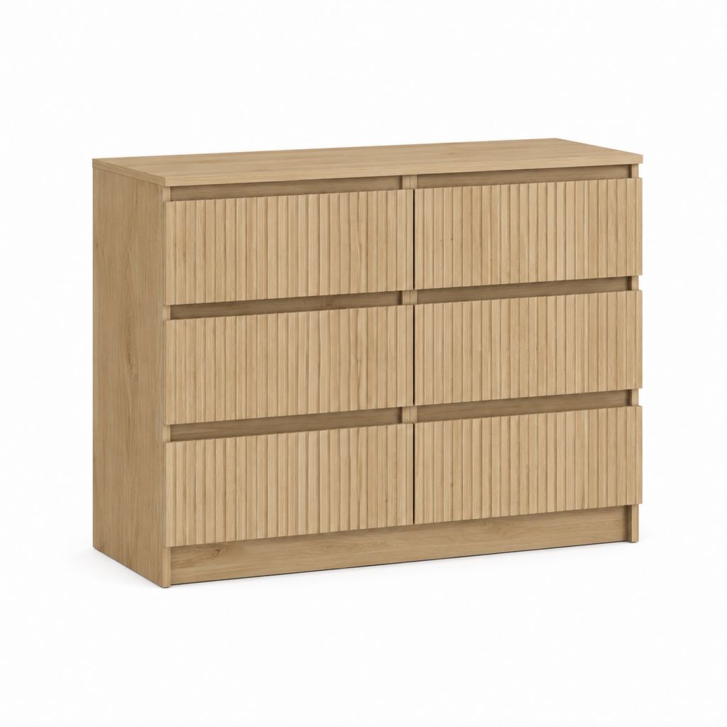 Sideboard Kommode Eiche Natur MDF mit 6 Schubladen 120 x 40 x 90 cm