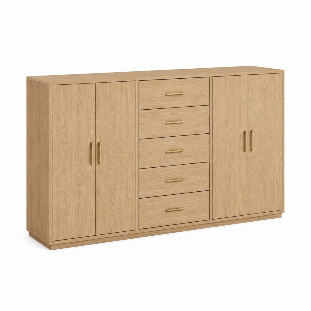Sideboard Eichenholzdekor rechteckig 180 x 45 x 120 cm mit 4 Türen und 5 Schubladen