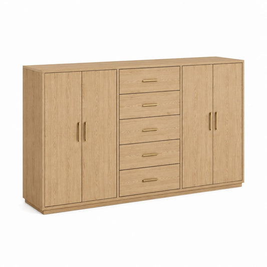 Sideboard Eichenholzdekor rechteckig 180 x 45 x 120 cm mit 4 Türen und 5 Schubladen