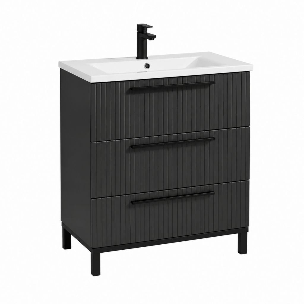 Waschbeckenunterschrank Set Schwarz MDF mit Keramikwaschbecken 80 x 46 x 85 cm