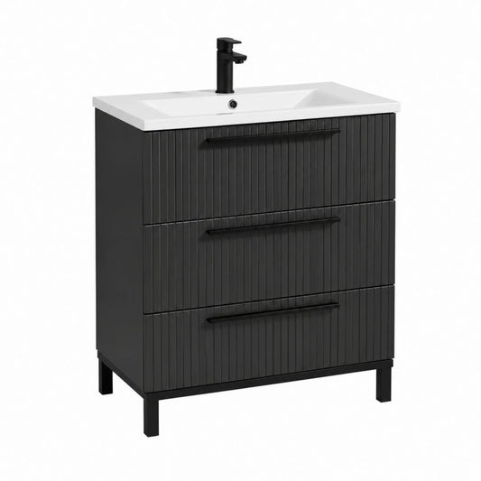 Waschbeckenunterschrank Set Schwarz MDF mit Keramikwaschbecken 80 x 46 x 85 cm