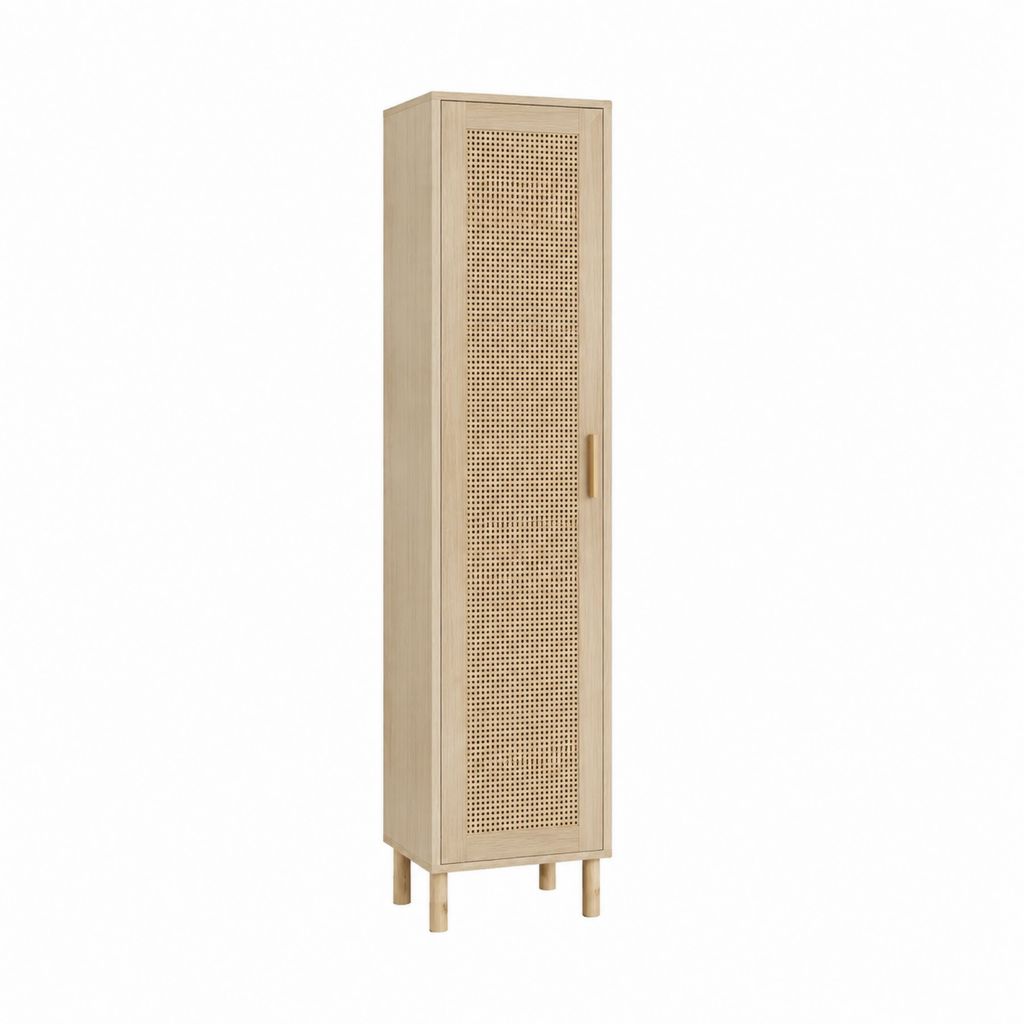 Küchenhochschrank aus MDF mit Eichenfurnier und Rattangeflecht 180 x 50 x 40 cm Natur