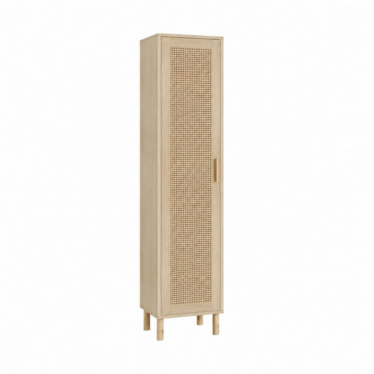 Küchenhochschrank aus MDF mit Eichenfurnier und Rattangeflecht 180 x 50 x 40 cm Natur