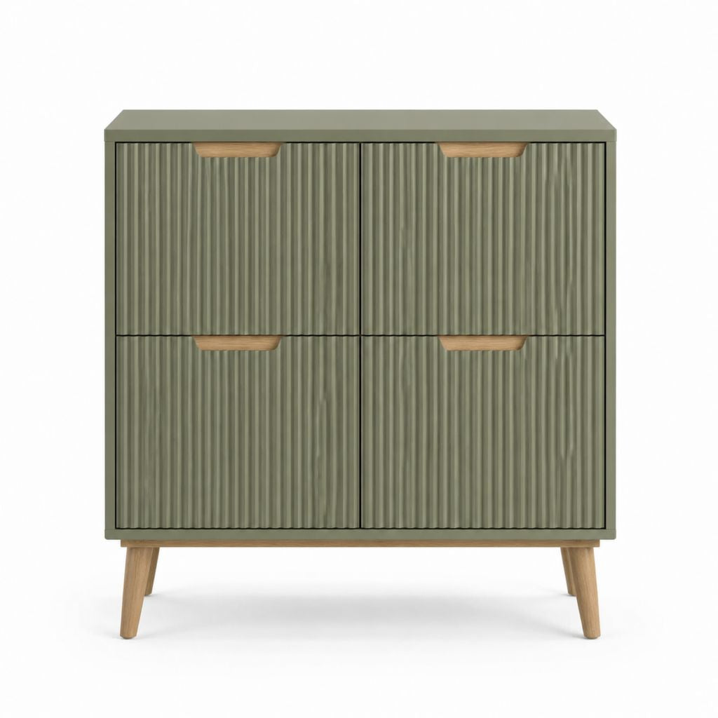 Sideboard Grün aus MDF mit geriffelter Front und Massivholzfüßen 80 x 40 x 100 cm