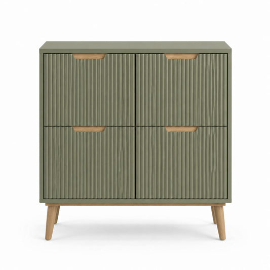 Sideboard Grün aus MDF mit geriffelter Front und Massivholzfüßen 80 x 40 x 100 cm