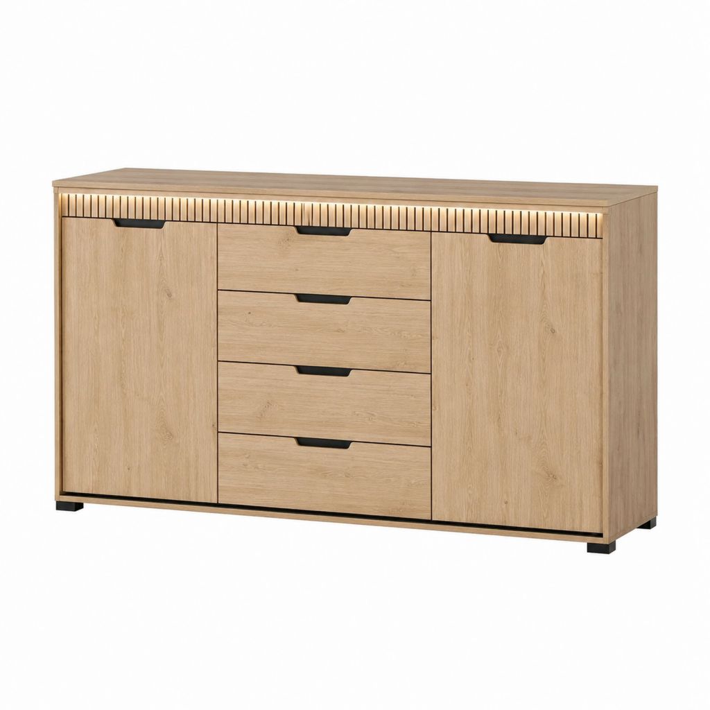 Sideboard mit 4 Schubladen und 2 Türen Eiche-Dekor Spanplatte rechteckig 160 x 40 x 90 cm