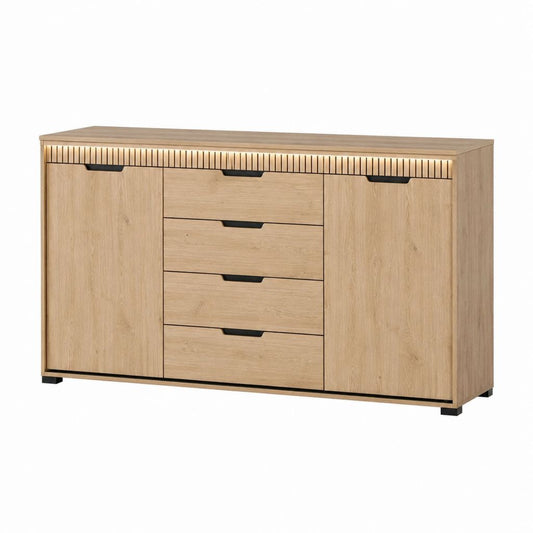 Sideboard mit 4 Schubladen und 2 Türen Eiche-Dekor Spanplatte rechteckig 160 x 40 x 90 cm
