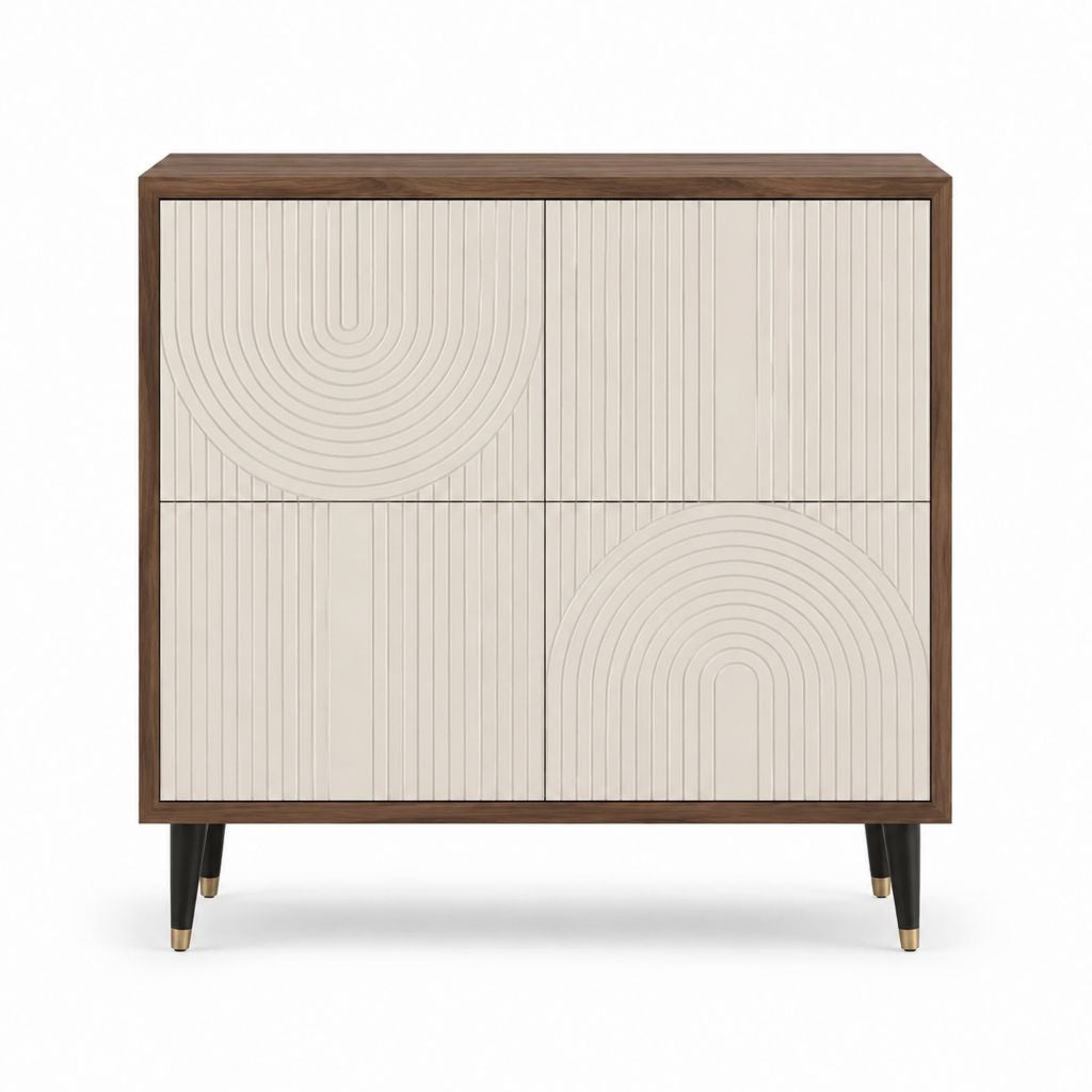 Sideboard Nussbaumfurnier Creme MDF 4 Türen 100 x 100 x 40 cm