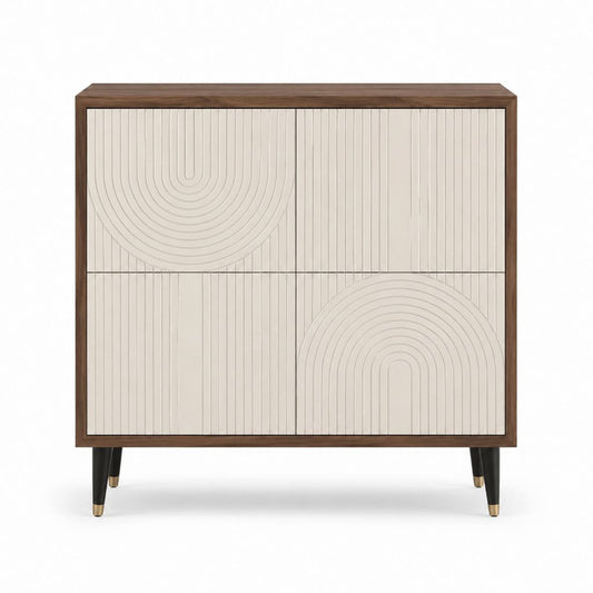 Sideboard Nussbaumfurnier Creme MDF 4 Türen 100 x 100 x 40 cm