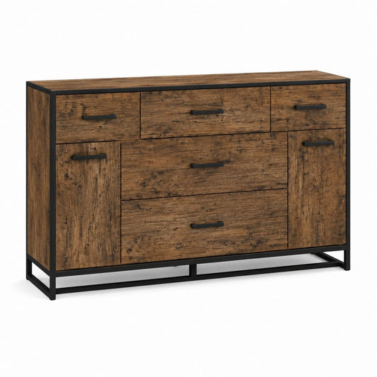 Sideboard Kommode in Eiche Rustikal mit Stahlgestell 120 x 40 x 80 cm