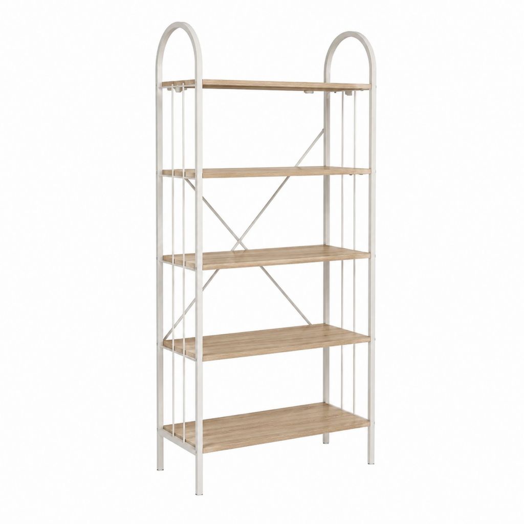 Bücherregal mit 5 Ablagen in Eichenoptik und Weiß aus MDF und Stahl 80 x 35 x 180 cm