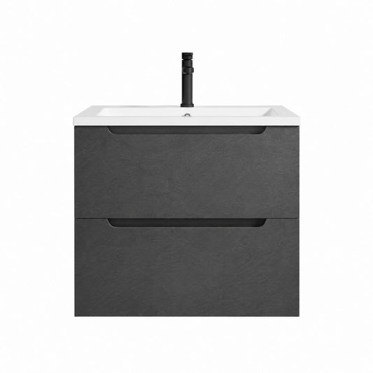 Badmöbel Set Waschbeckenunterschrank mit Keramikwaschbecken und 2 Schubladen Dunkelgrau 60 x 46 x 56 cm