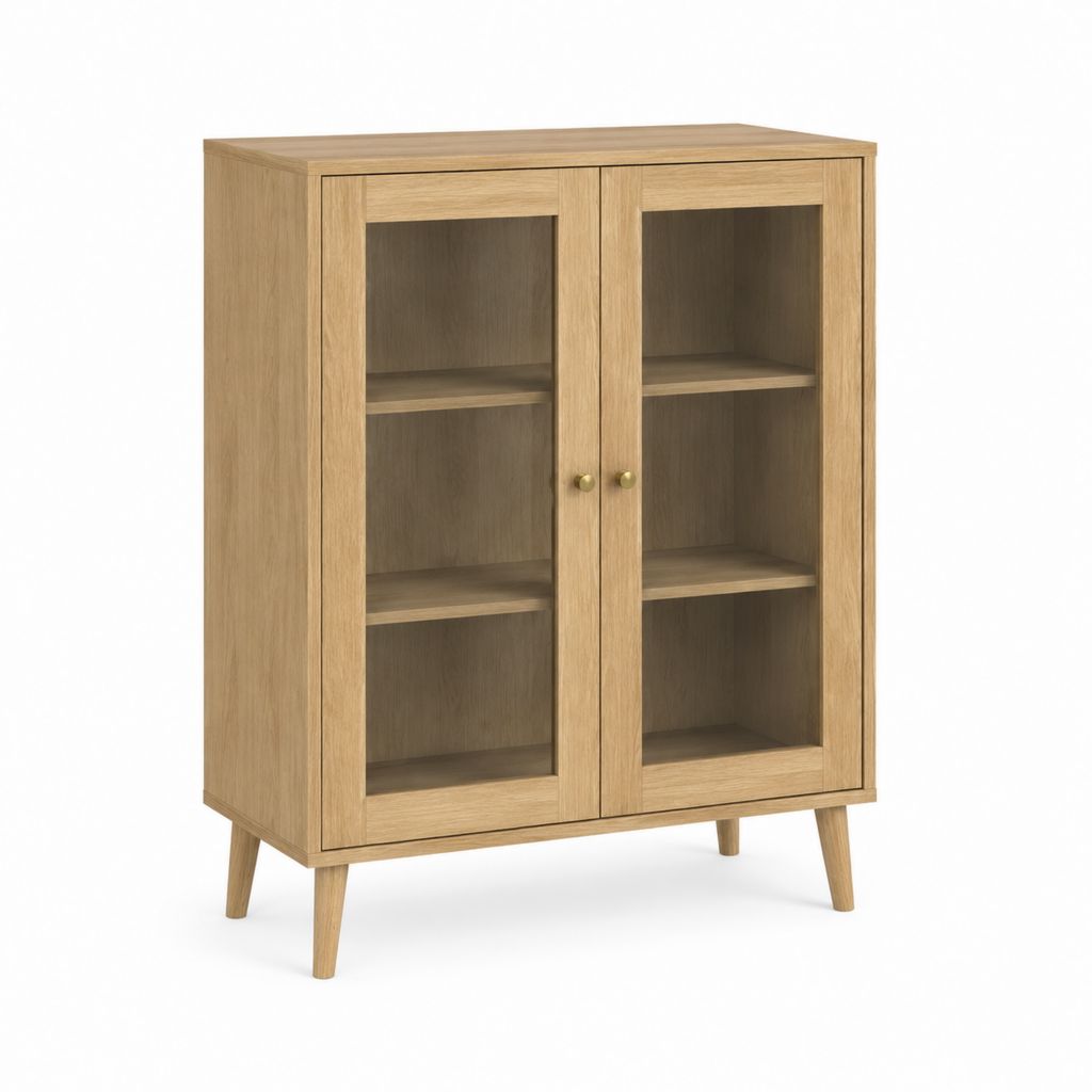 Vitrine mit 2 Glastüren Eichenholzdekor 80 x 40 x 120 cm