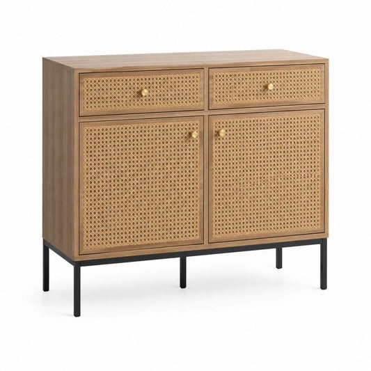 Sideboard mit 2 Türen und 2 Schubladen Braun Rattan MDF rechteckig 80 x 40 x 90 cm