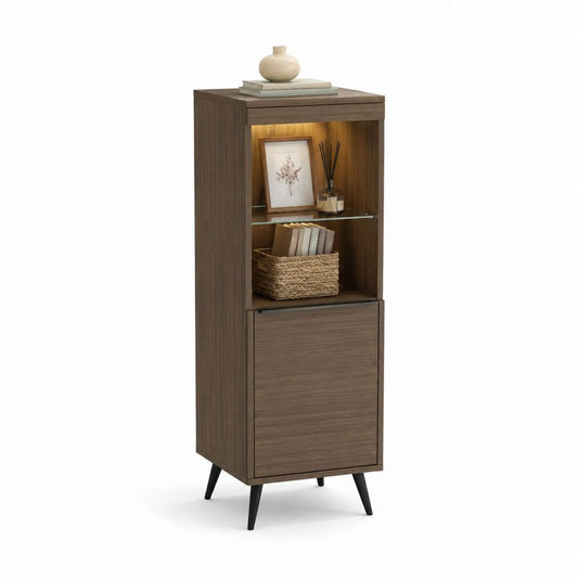 Highboard Sideboard dunkelbraun aus Spanplatte rechteckig mit LED-Beleuchtung 150 x 60 x 40 cm